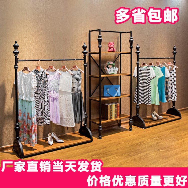 复古服装店展示架童装女装衣架子落地式上墙侧挂正挂男装铁艺货架