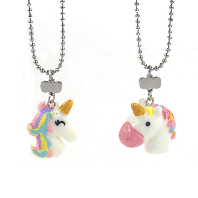 不锈钢儿童项链  彩色独角兽项链吊坠 unicorn necklace 可刻字