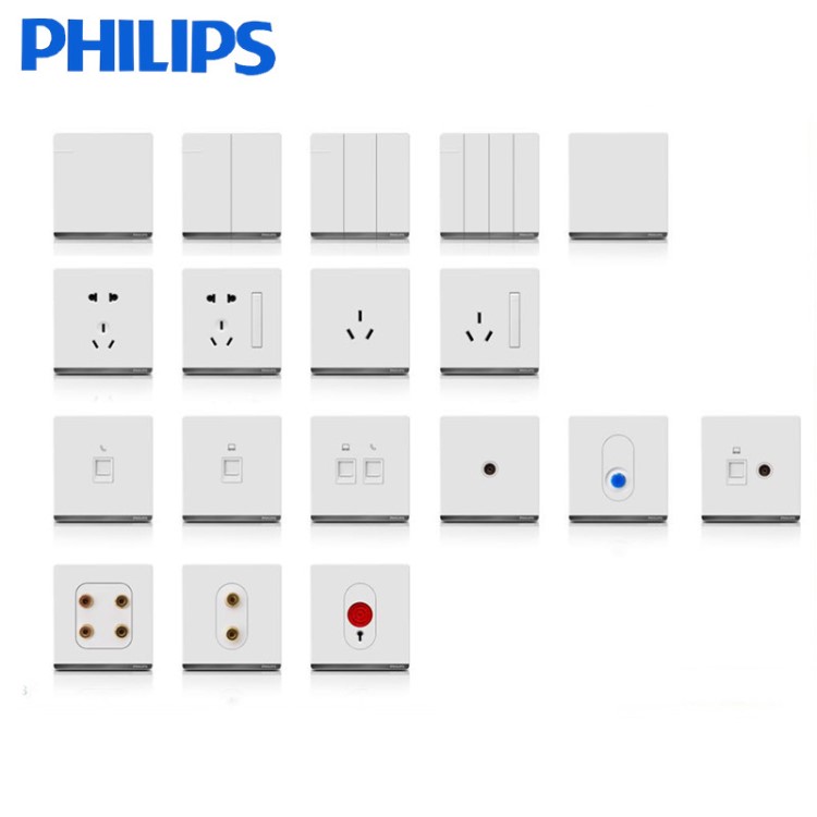 飞利浦开关插座飞悦白色系列16A三插86型 带开关二三墙壁开关插座
