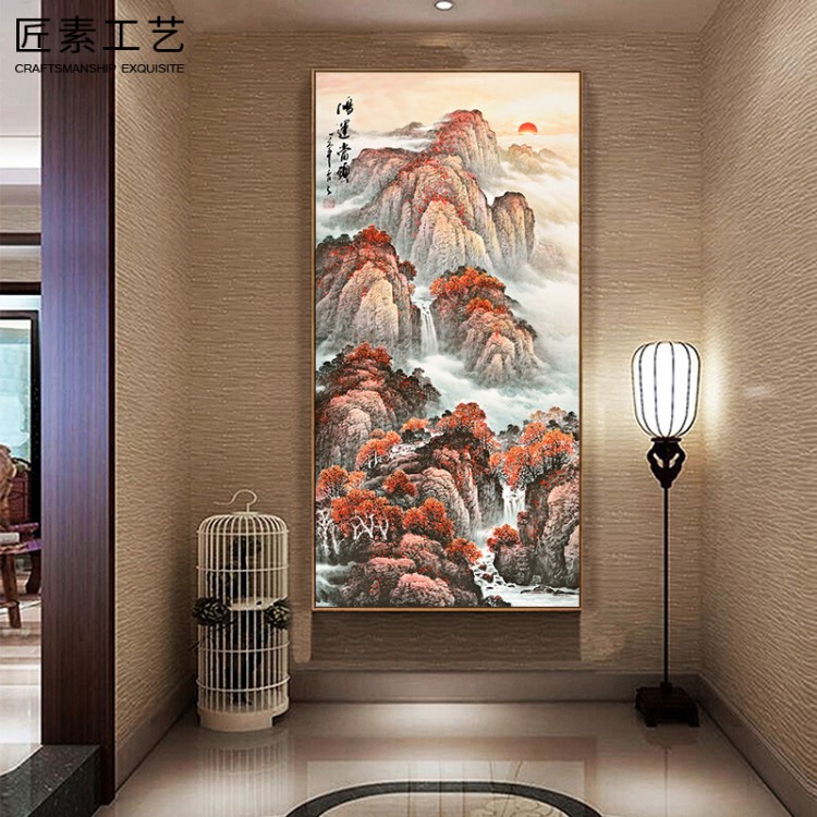 鸿运当头装饰画客厅玄关过道走廊招财风水壁画国画山水画靠山挂画