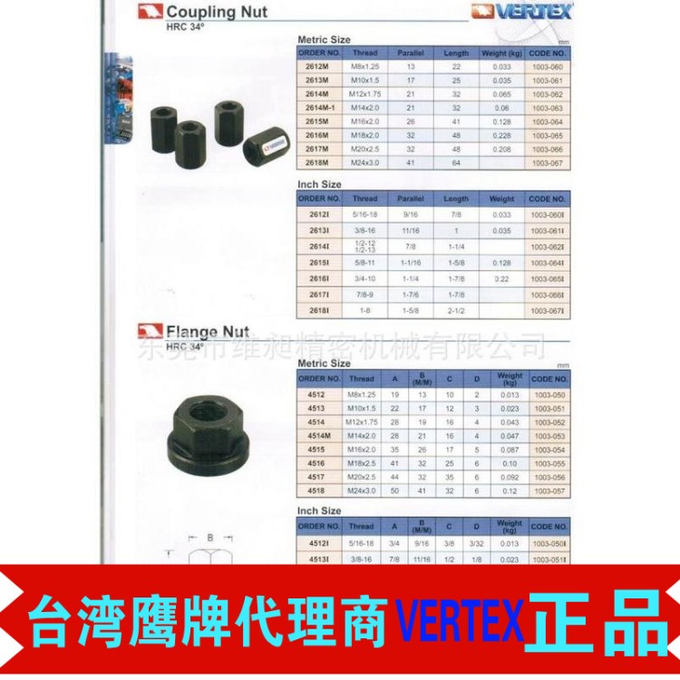 东莞维昶VERTEX供应4514M台湾鹰牌法兰螺帽 鹰牌组合压板配件
