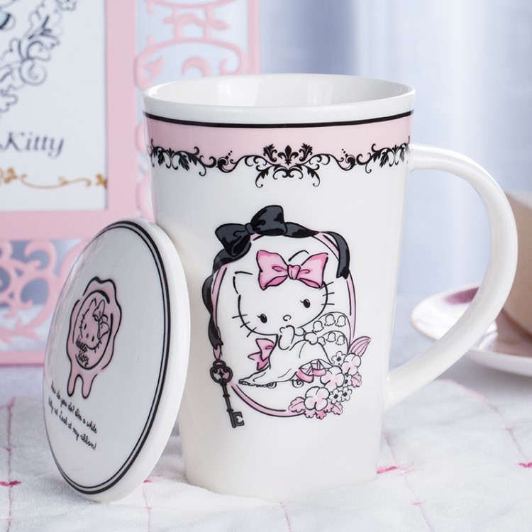 hellokitty原创礼物杯子大容量马克杯带盖勺卡通可爱陶瓷杯咖啡杯