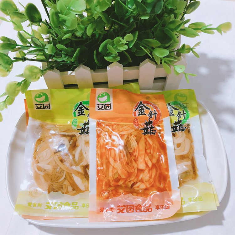 艾园金针菇泡椒香辣味茶树菇2500g即食小包装早餐下饭菜零食小吃