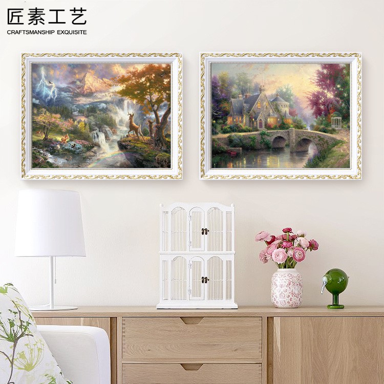 风景实木装饰画客厅欧式沙发背景墙三联挂画玄关油画客厅墙画壁画