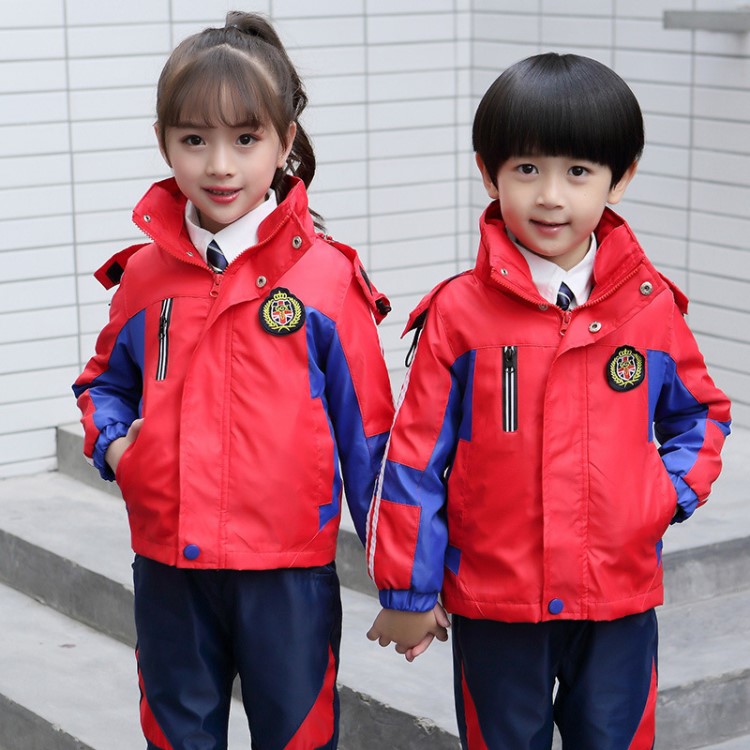 2018春季新款冲锋衣女童运动服三件套男生中小学生班服套装幼儿园