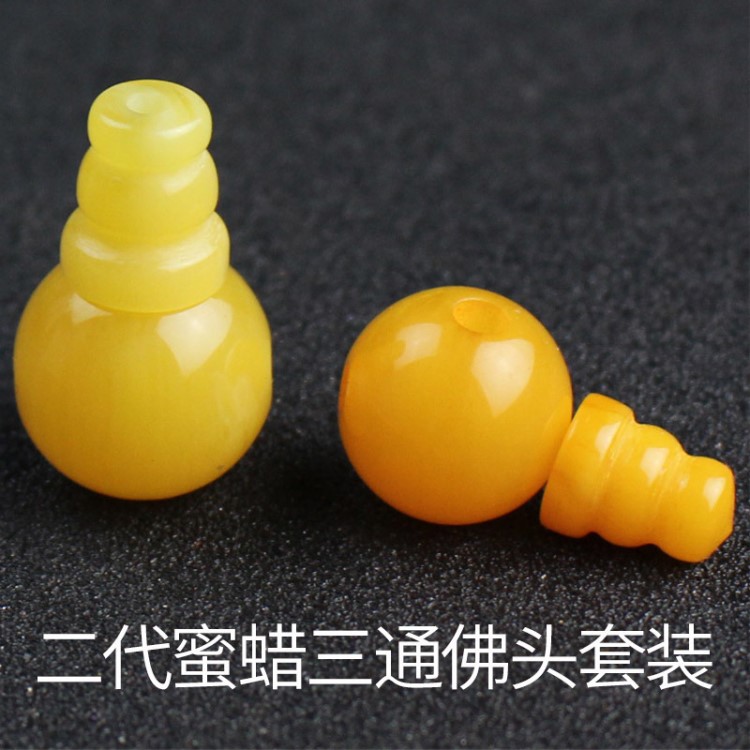 厂家批发二代蜜蜡三通佛头手工DIY佛珠手链星月金刚菩提配件材料