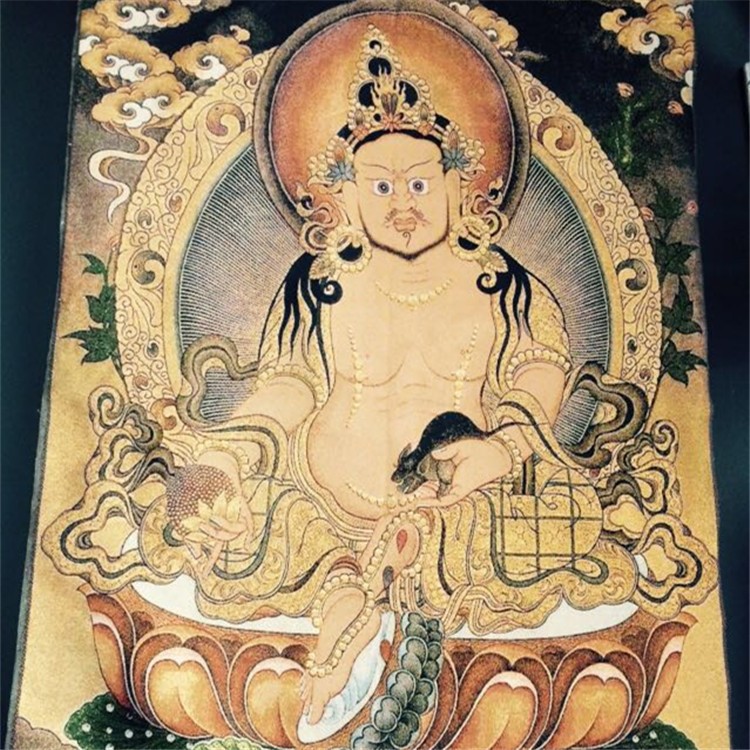 厂家直销手工织锦唐卡刺绣画可定制西藏黄财神金财神字画织锦批发