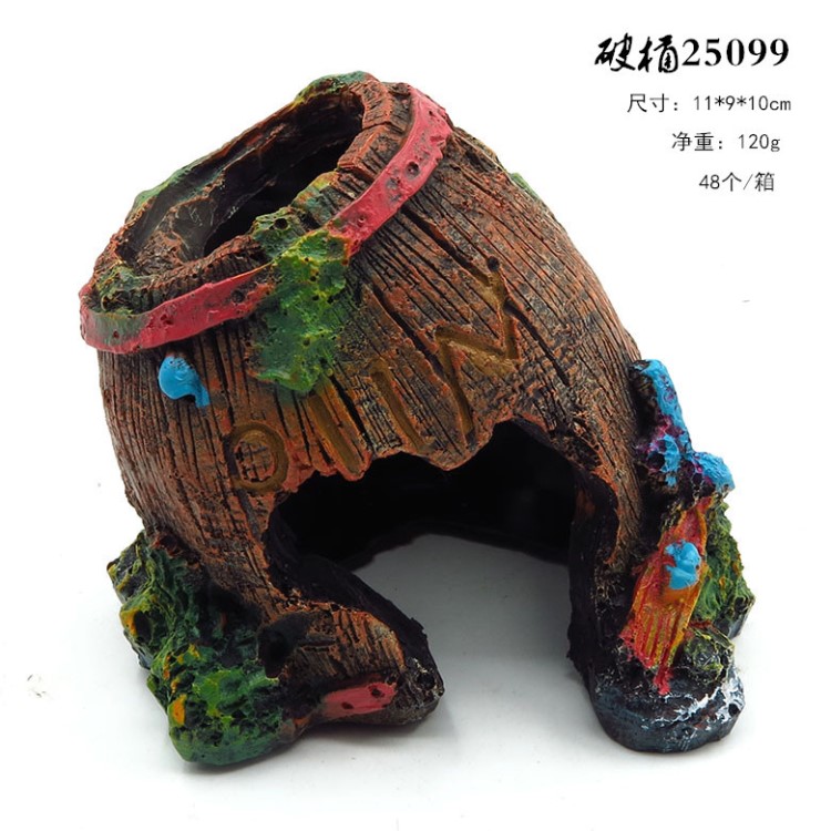 工艺品厂家批发器材配件 玻璃鱼缸装饰造景 树脂工艺品 仿古酒桶