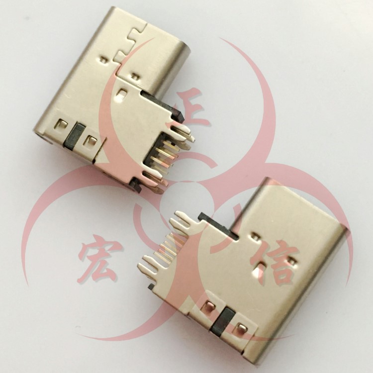 侧插14PIN垫高TYPE-C 3.1 母座 加高2.6mm 侧立式鱼叉脚固定插板