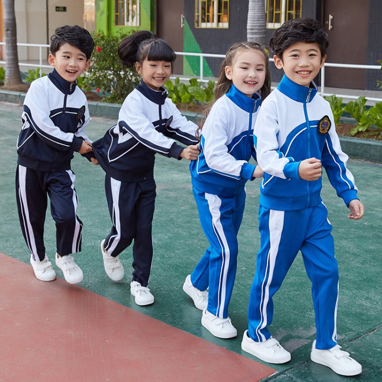 春季班服小学生蓝白中国校服套装中学生长袖学院风高中春秋运动服