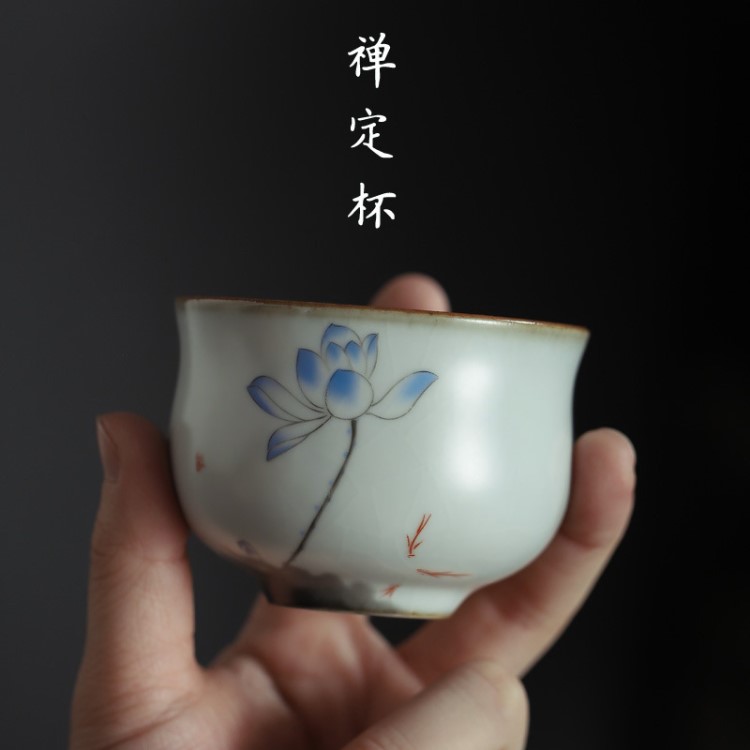 汝窑茶杯 陶瓷品茗杯 功夫茶杯主人杯个人杯 复古汝瓷茶盏普洱杯