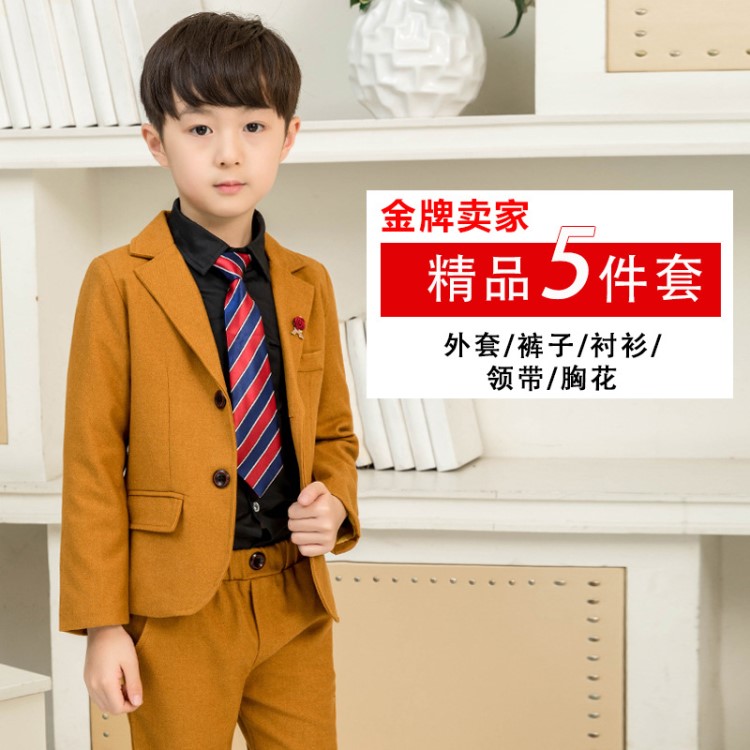 2019秋冬童装男童小西装套装儿童西服主持人婚礼花童礼服一件代发