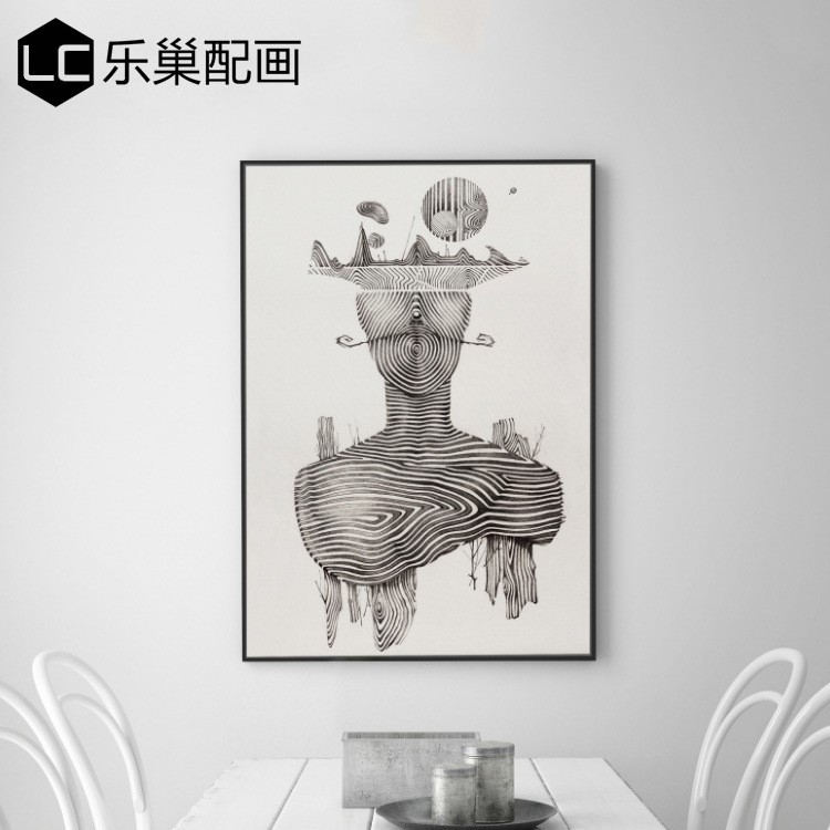 时间的印记现代装饰画客厅沙发玄关黑白抽象风格挂画线条壁画