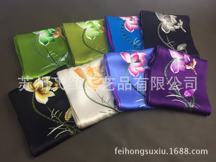 苏绣手工刺绣 中国风特色礼品 真丝绣花女士围巾时尚 送礼新款