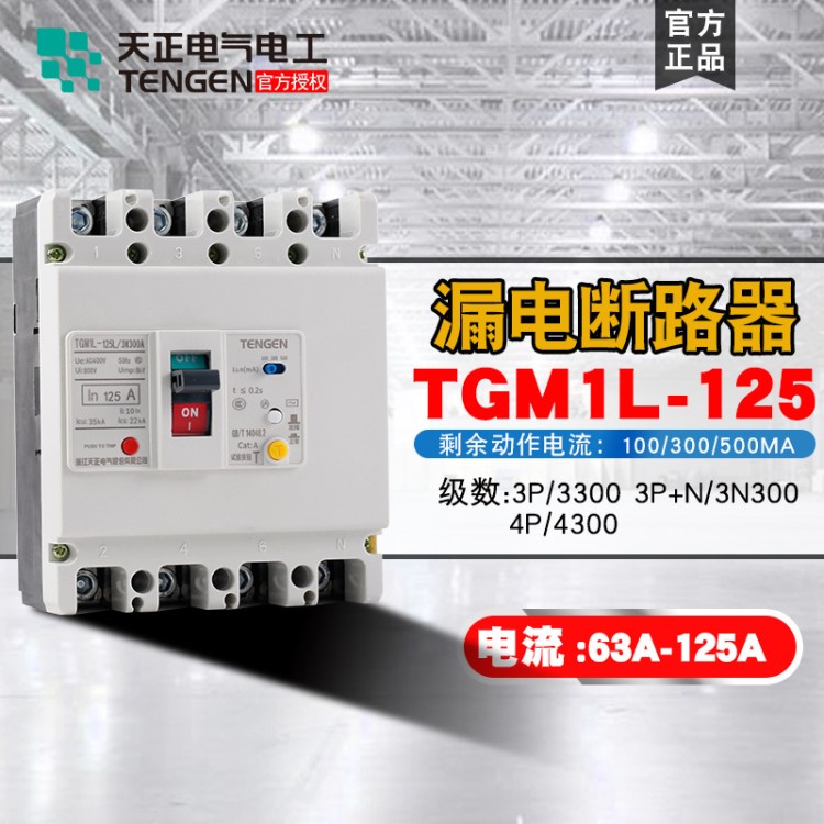 浙江天正电气漏电保护器TGM1L-125L/3N300A 100A12塑壳断路器