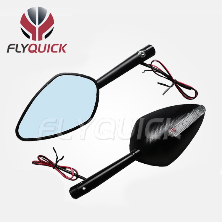 FLYQUICK跨境大排量摩托车倒车镜带LED转向灯功能后视镜