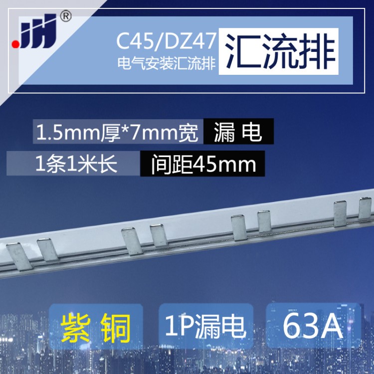 C45/DZ47LE 1p+N漏电开关63A汇流排 紫铜1.5厚7mm宽1P+L接线端子