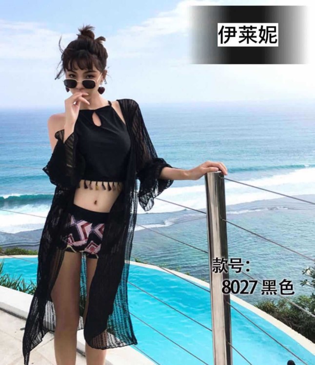 伊莱妮泳衣女三件套比基尼性感蕾丝罩衫显瘦小胸钢托聚拢游泳8027