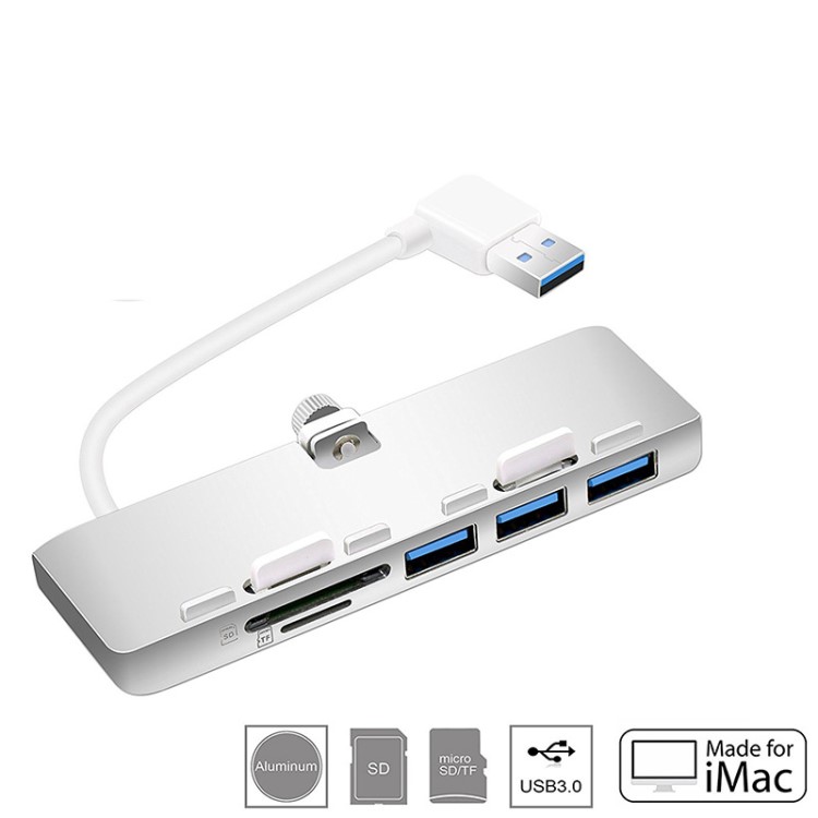 适用苹果一体机iMac USB3.0分线器HUB集线器 一拖三SD/TF卡读卡器