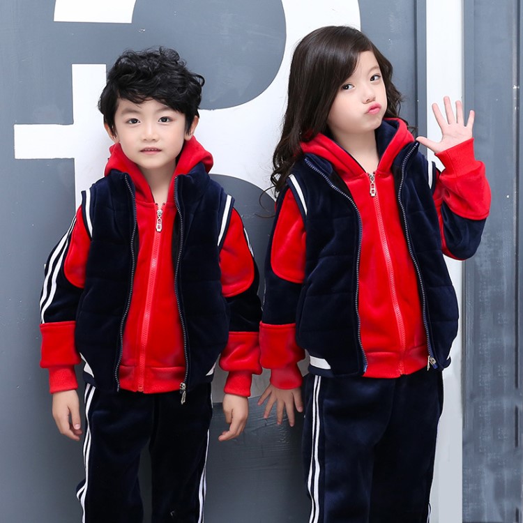 2019冬款大卫衣加厚三件套上衣裤子马甲学生校服园服幼儿园小学生