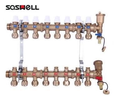 森威尔SASWELL黄铜地暖分集水器地热可加装电热执行器十路套装