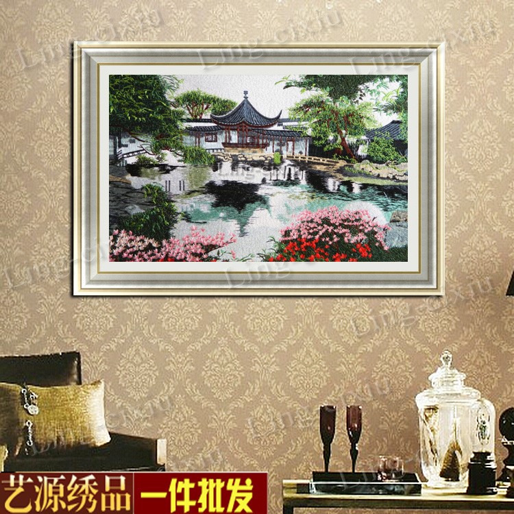 园林一角网师园苏州刺绣苏绣机绣配电柜装饰画无框画装修工艺品