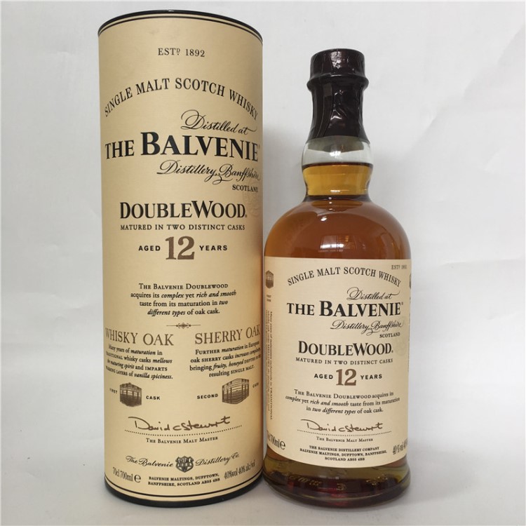 洋酒苏格兰Balvenie Doublewood百富12年单一麦芽威士忌/双桶陈酿