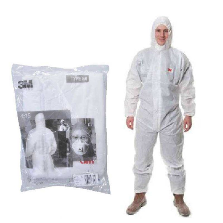 3M 4515带帽连体防护服无纺布透气防尘防颗粒物防化服 白色