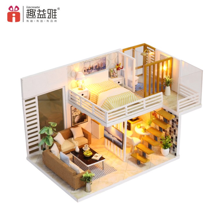 知我工厂批发DIY小屋简雅模型儿童木制益智玩具手工拼装模型玩具