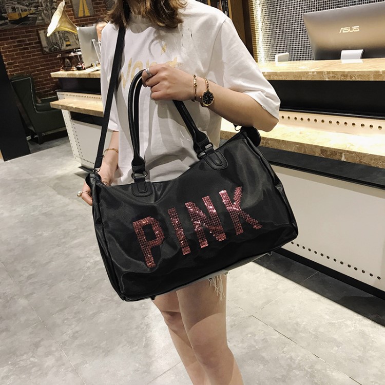 防水牛津pink亮片健身包短途旅行包女士手提包运动包大容量行李袋