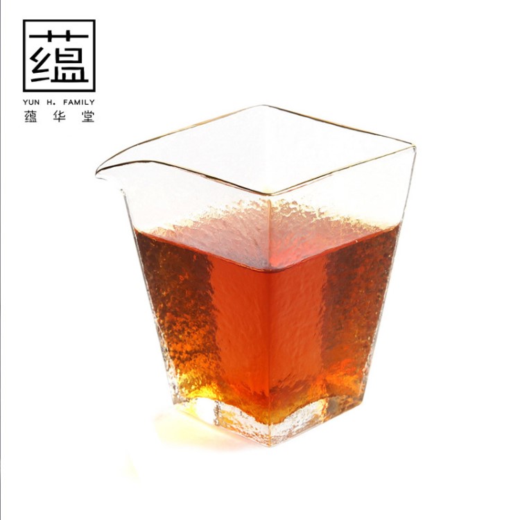 日式手工方形锤纹公道杯 加厚耐高温玻璃茶海分茶器功夫茶具