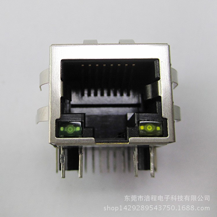 RJ45带灯带滤波器插座 RJ45网口百兆兆/千兆带弹片网络接口