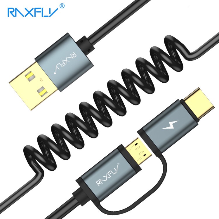 RAXFLY手机数据线 qc 3.0快充充电线micro转TYPE-C转接头两用批发