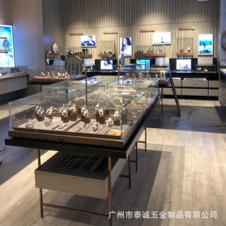 泰诚手表展示柜陈列柜台不锈钢玻璃展柜中岛品牌钟表展示道具