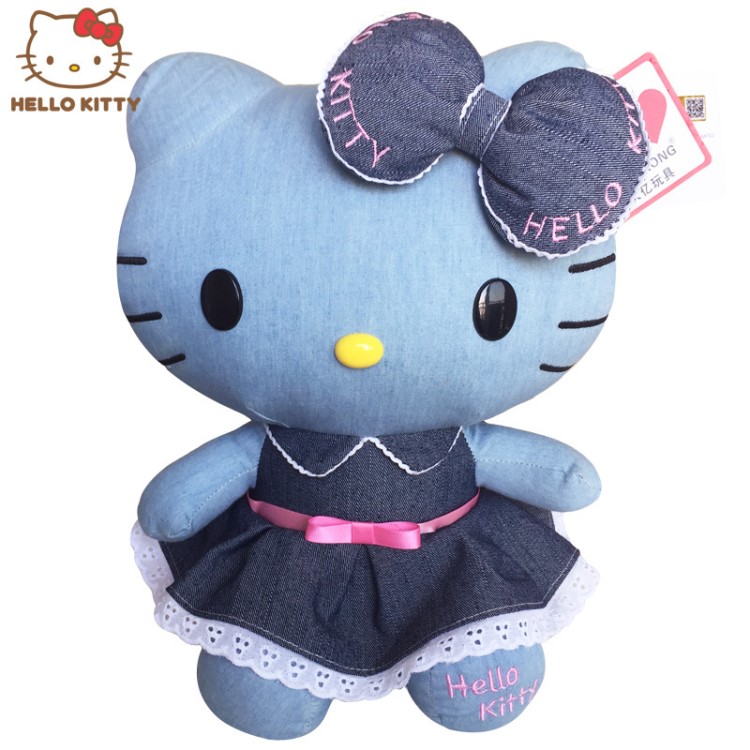 hello kitty牛仔布公仔 凯蒂猫娃娃毛绒玩具送朋友生日礼物