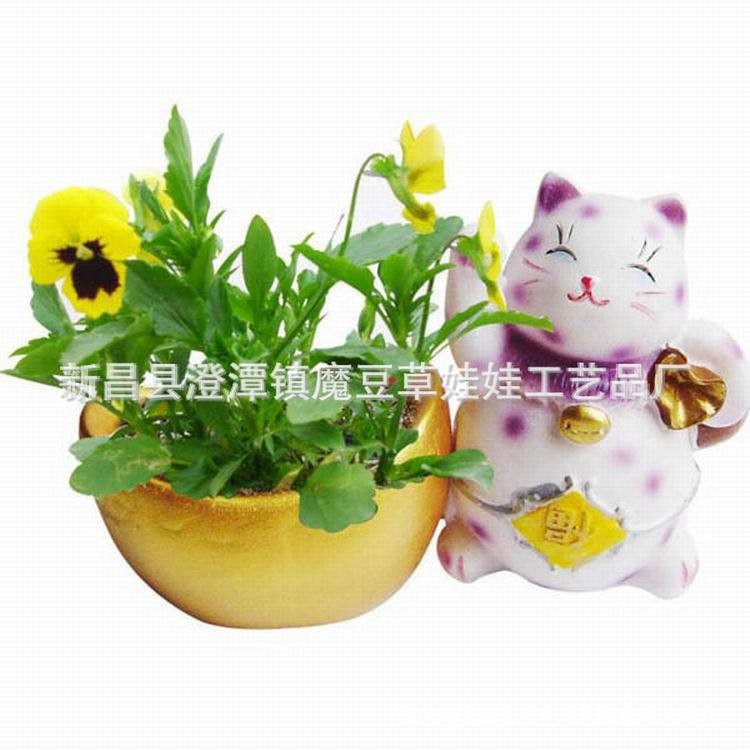 草头 招财猫系列 DIY花盆花卉种植 订做陶瓷工艺品 工艺品摆件