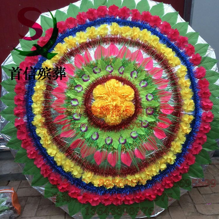 生产批发2米仿真布花圈，绢花圈 手提袋包装花圈 首信殡葬
