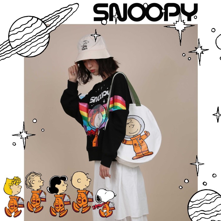 耶语/SNOOPY登月50周年纪念限量版帆布包 学生百搭单肩包