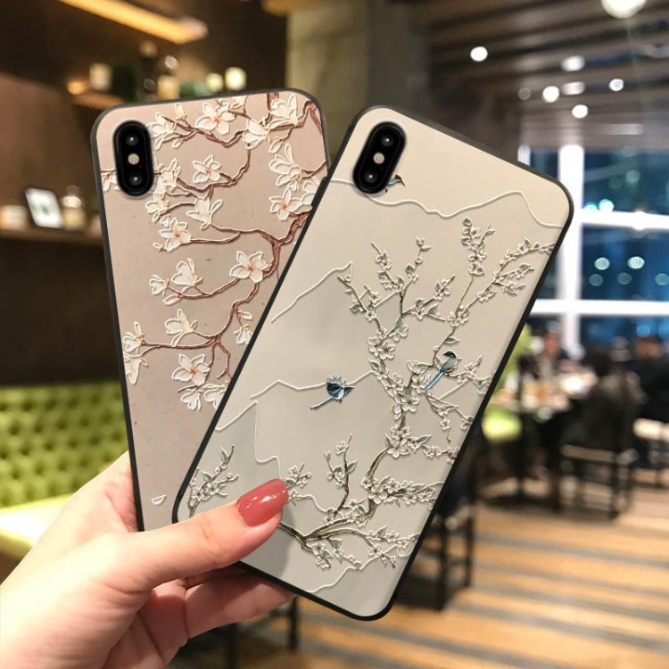 适用于iphoneXS全包苹果11pro彩绘浮雕花朵手机壳mate30一件代发