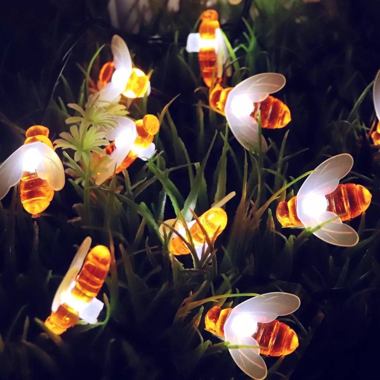 太阳能蜜蜂灯串户外防水造型灯LED装饰彩灯花园景观圣诞节日灯串