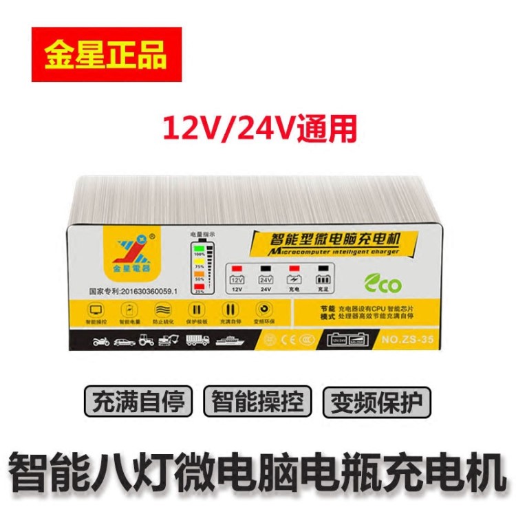 金星汽车摩托车电瓶充电机12v 24v自动识别全自动智能充电器