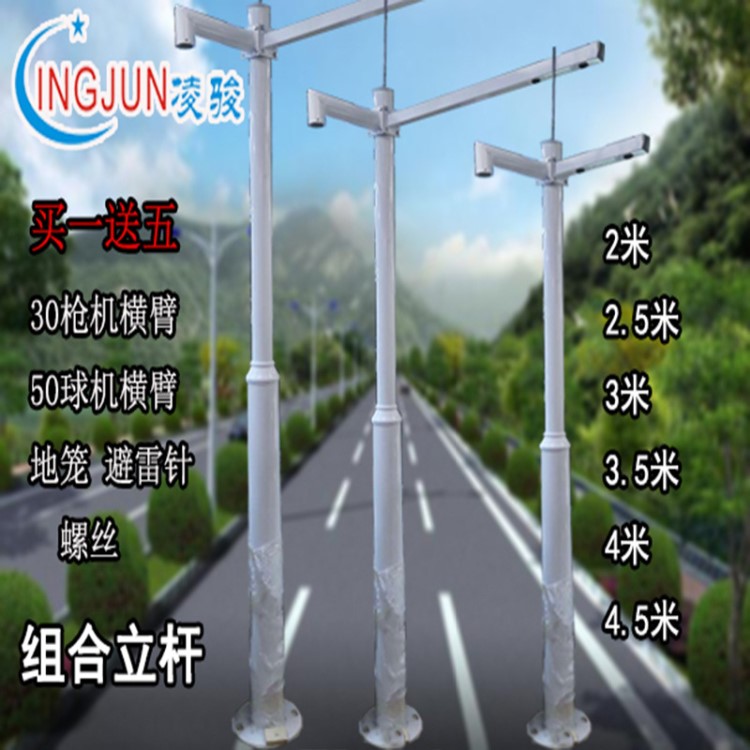 凌骏监控立杆4米球机枪机镀锌立杆厂小区道路监控摄像机组合立杆