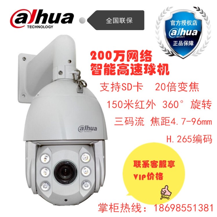 大华200万像素20倍H.265智能球型网络摄像机 DH-SD6C82FB-GN 现货