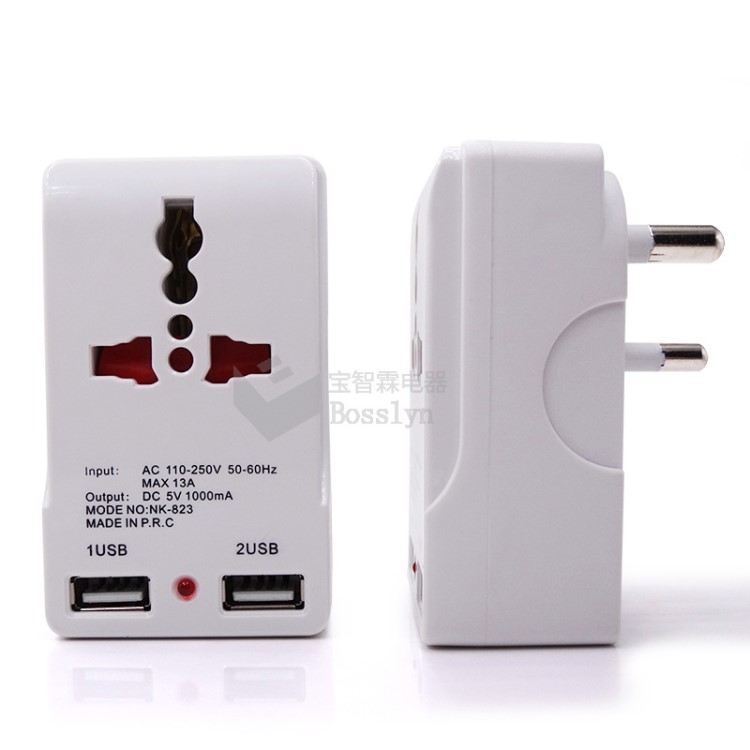 CE出国旅行携带转换头 手机充电小南非转换插头 带2USB
