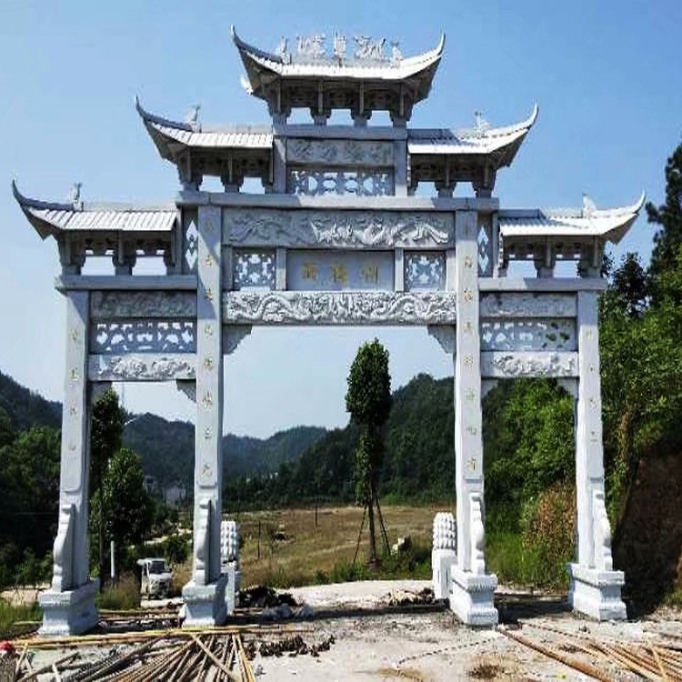 生产供应广场仿古石牌坊 大理石简易牌楼 青石山门花岗岩浮雕门楼