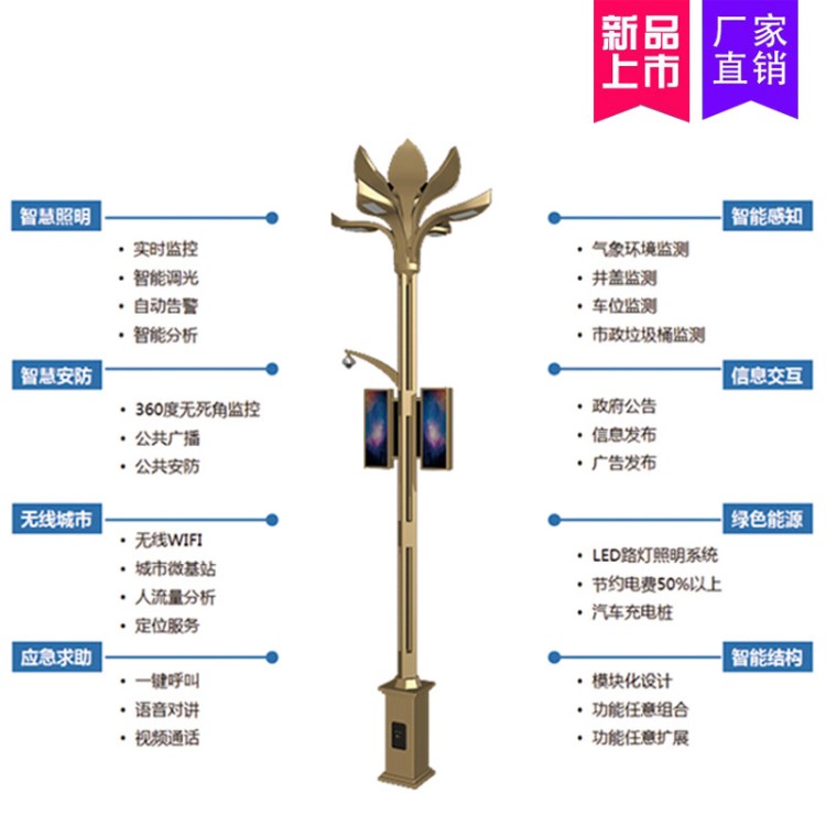 5G智慧多功能路灯照明系统 一键报警装置 新能源汽车充电桩