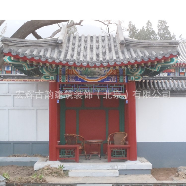 古建彩绘木质半亭定制 户外园林仿古实木半山凉亭 景观亭厂家直销