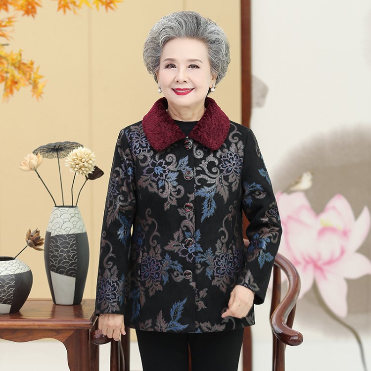 奶奶冬装外套鹿皮绒加棉皮衣中老年人女加厚衣服60-70岁妈妈棉袄