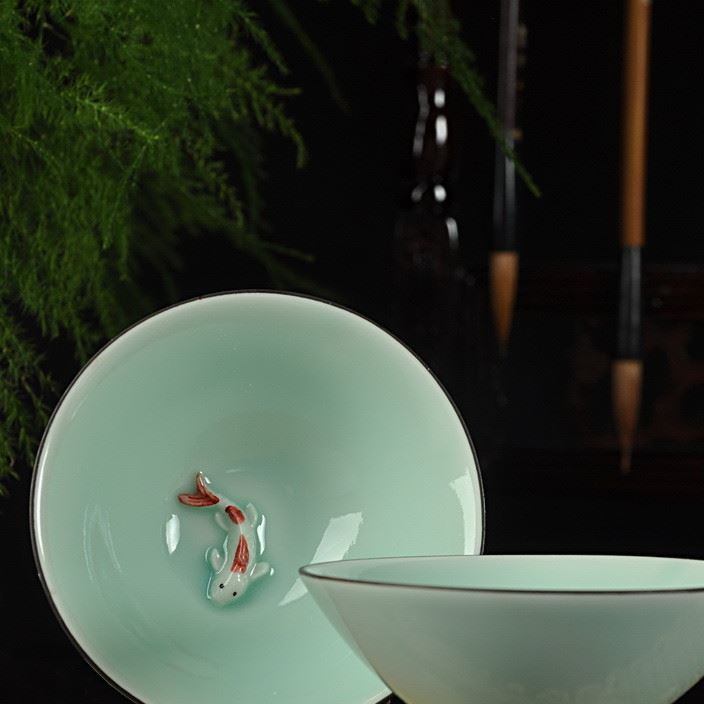 厂家直销 陶瓷茶具 单品-金鱼斗笠杯